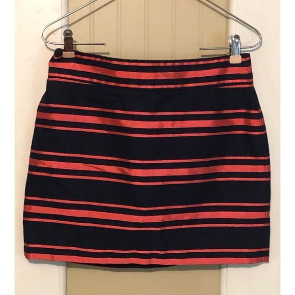 J. Crew Dresses & Skirts - J. Crew Navy and Pink Striped Mini Skirt with Zipper Back, Size 4.